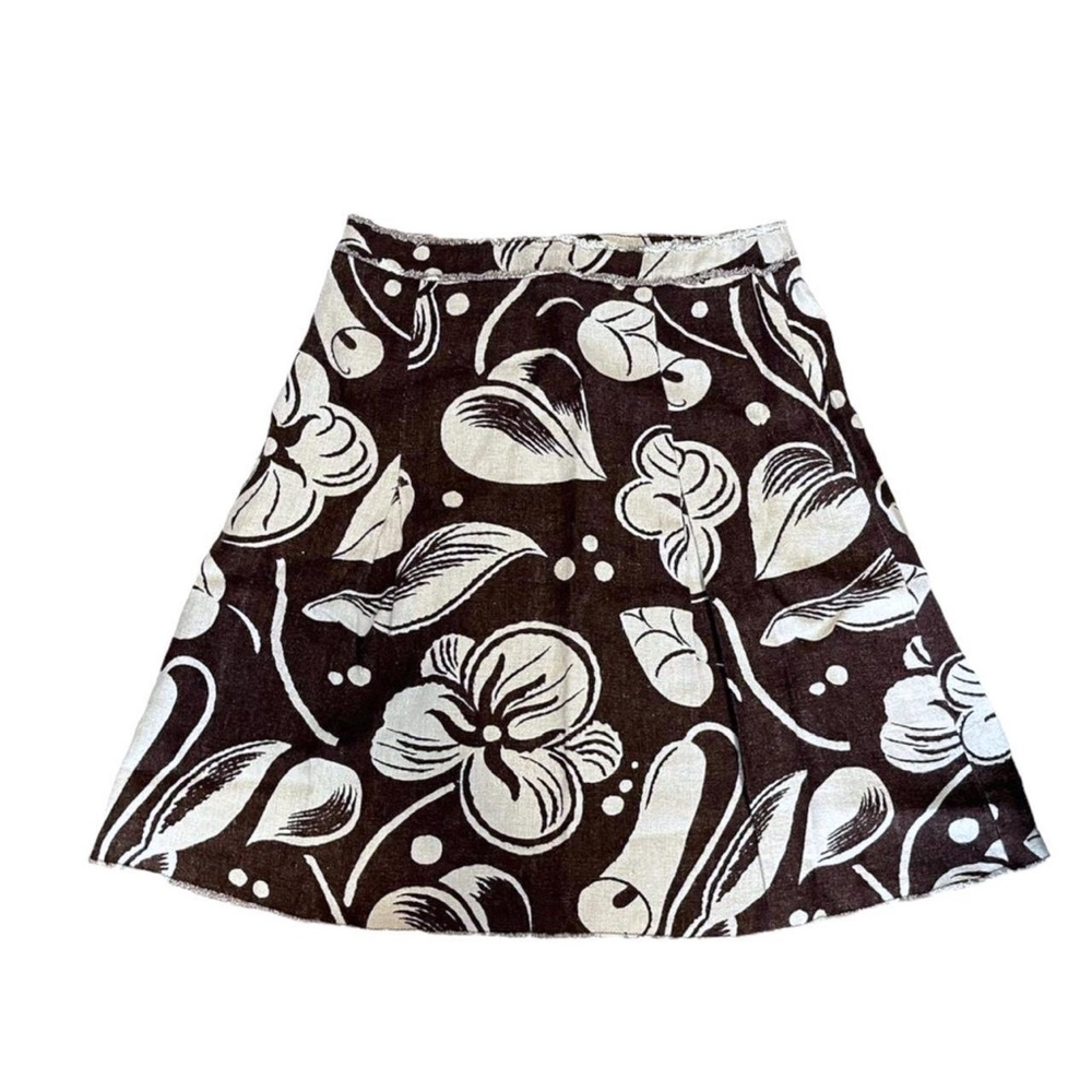 Y2K Moschino Linen Floral Skirt Midi Brown White Floral Size 10
